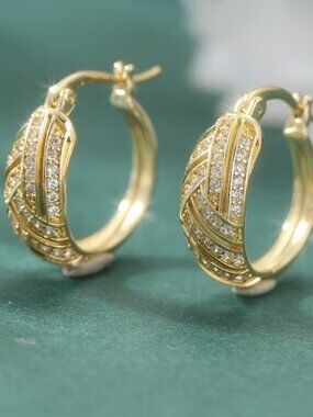 18K Gold Womens 2ct Diamond Small Hoop Earrings NEW 18 Karat Silver Jewelry